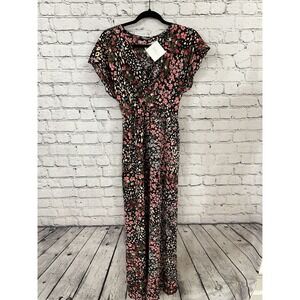 Hemish U.S.A.dark Blue multicolor floral Short Sleeve‎ Dress S NWOT